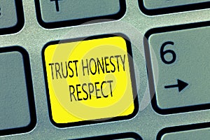 Handwriting text writing Trust Honesty Respect. Concept meaning Respectable Traits a Facet of Good Moral Character