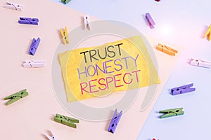 Handwriting text writing Trust Honesty Respect. Concept meaning Respectable Traits a Facet of Good Moral Character