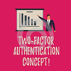 Handwriting text writing Two Factor Authentication Concept. Concept meaning two ways of proving your identity Man in Business Suit