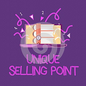 Handwriting text writing Unique Selling Point. Concept meaning Differentiate a Product Specific Features and Benefits
