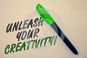 Handwriting text writing Unleash Your Creativity Call. Concept meaning Develop Personal Intelligence Wittiness Wisdom Ideas messag