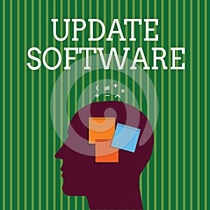 Handwriting text writing Update Software. Concept meaning replacing program with a newer version of same product