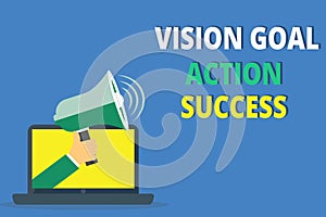 Handwriting text writing Vision Goal Action Success. Concept meaning Strategic Planning Process Act your Dreams