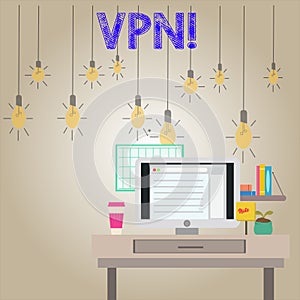 Handwriting text writing Vpn. Concept meaning Secured virtual private network across confidential domain protected photo