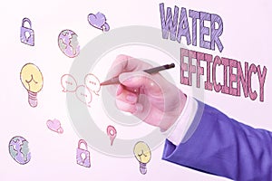 Handwriting text writing Water Efficiency. Concept meaning reduce water wastage by measuring amount of water required