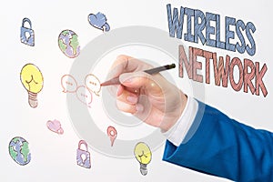 Handwriting text writing Wireless Network. Concept meaning computer network that uses wireless data connections