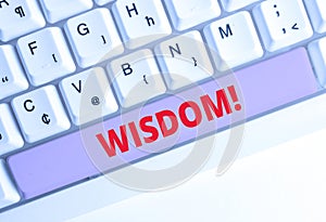 Handwriting text writing Wisdom. Concept meaning the ability to use your knowledge and experience to make decisions