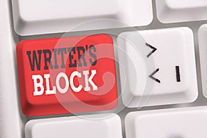 Handwriting text writing Writer S Block. Concept meaning Condition of being unable to think of what to write White pc
