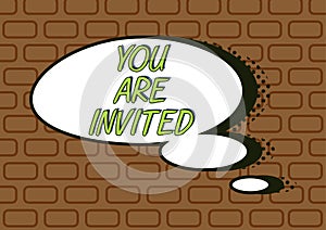 Handwriting text You Are Invited. Internet Concept Receiving and invitation for an event Join us to celebrate