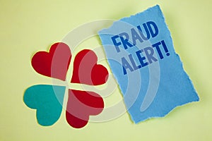 Handwriting text writing Fraud Alert Motivational Call. Concept meaning Security Message Fraudulent activity suspected
