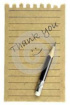 Handwriting Thank you on a natural note paper