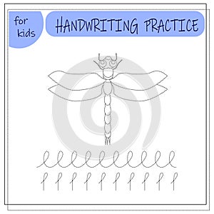 Handwriting training game for kids. circle the dragonfly.