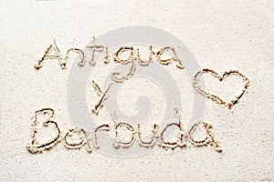 Handwriting words `Antigua y Barbuda` photo