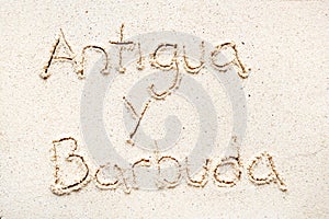Handwriting words `Antigua y barbuda` photo