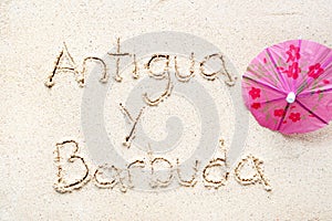 Handwriting words `Antigua y barbuda` photo