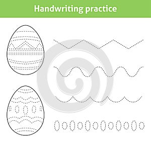 Handwriting worksheet for children with ornate Easter eggs.