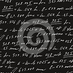 Handwritten abstract text and digits vector seamless pattern