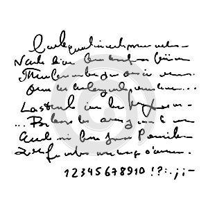 Handwritten abstract text illustration, vector monochrome script background