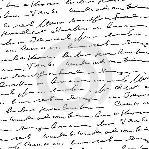 Handwritten abstract text, scribbles vector seamless pattern, vector monochrome script