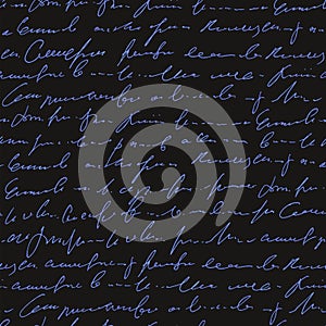 Handwritten abstract text seamless pattern,  cursive script background