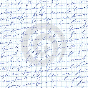 Handwritten abstract text seamless pattern,  cursive script background
