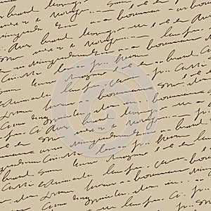 Handwritten abstract text seamless pattern,  script background