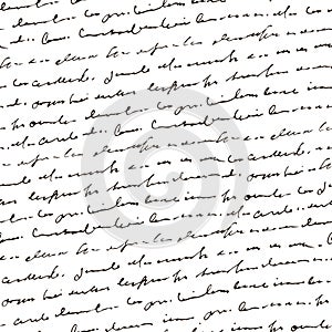 Handwritten abstract text seamless pattern, vector monochrome script background