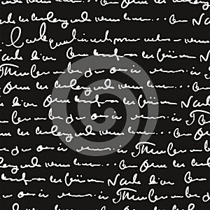 Handwritten abstract text seamless pattern, vector monochrome script background
