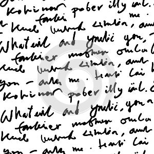 Handwritten abstract text seamless pattern, vector script background