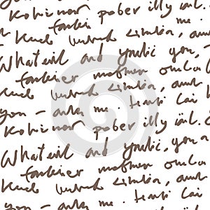Handwritten abstract text seamless pattern, vector script background