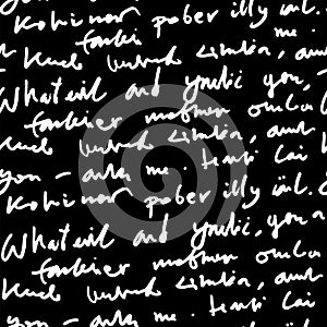 Handwritten abstract text seamless pattern, vector script background
