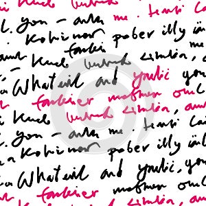 Handwritten abstract text seamless pattern, vector script background