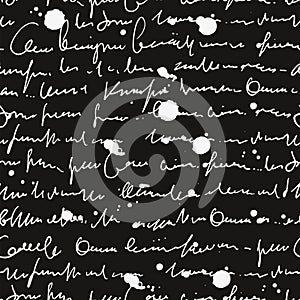 Handwritten abstract text seamless pattern, vector script background