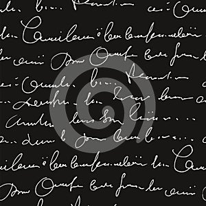 Handwritten abstract text seamless pattern, vector script background