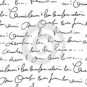 Handwritten abstract text vector seamless pattern, vector monochrome script