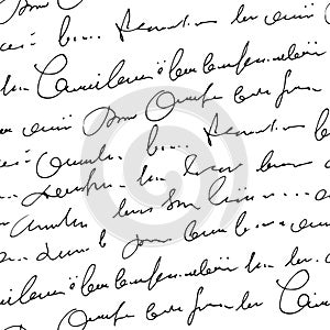 Handwritten abstract text vector seamless pattern, vector monochrome script