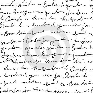 Handwritten abstract text vector seamless pattern, vector monochrome script