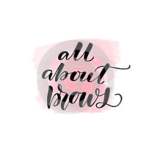 Handwritten brush lettering all about brows