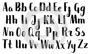 Handwritten brush pen letters. Black vector alphabet on white background. Brush pen script isolated.