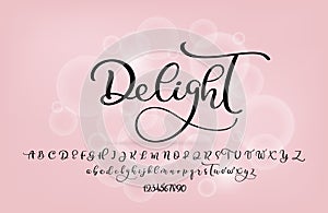 Handwritten brush style modern calligraphy cursive font with flourishes. Calligraphy alphabet. Cute calligraphy letters photo