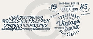 Handwritten calligraphic alphabet for t-shirt or apparel. Vintage brush script lettering font