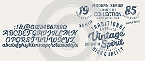 Handwritten calligraphic alphabet for t-shirt or apparel. Vintage brush script lettering font photo