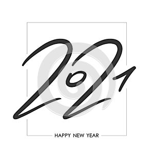 Handwritten calligraphic brush number lettering of 2021 in frame. Happy New Year.