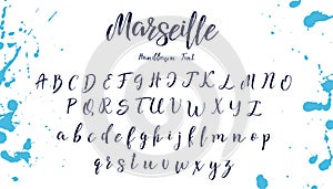 Handwritten calligraphy font. Vector alphabet. Hand drawn letters