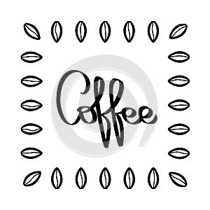 Handwritten Coffee pattern vector. Hand drawn coffee beans. Black illustration. Bean texture on white background