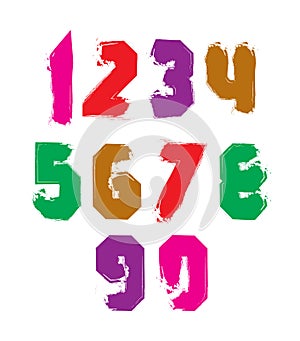 Handwritten colorful vector freak numbers, stylish digits set