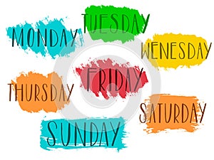 Handwritten days of the week monday, tuesday, wednesday, thursday, friday, saturday sunday calligraphy.Lettering typography Vector