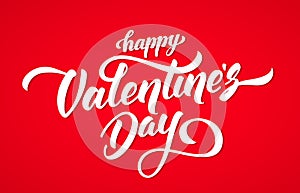 Handwritten elegant modern brush lettering of Happy Valentines Day on red background