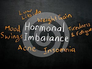Handwritten Hormonal imbalance sign on the blackboard. photo