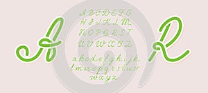 Handwritten italic light font. Uppercase and lowercase. Hand drawn pen style modern calligraphy cursive typeface. Vector